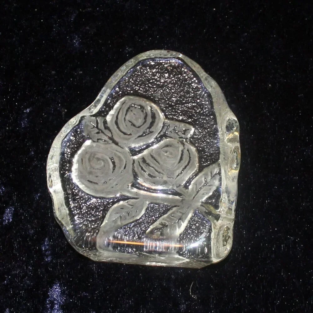 Vintage Glass Roses Paper Weight